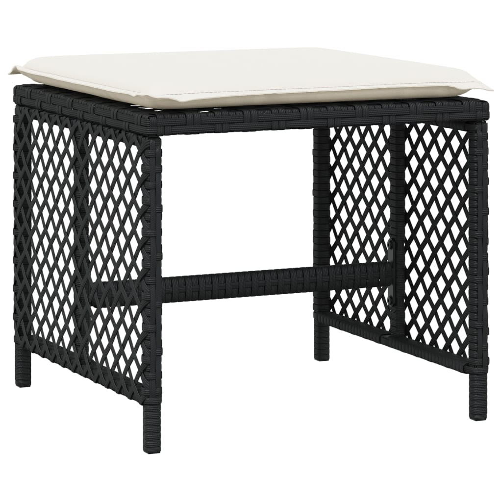 Stools with cushions, 4 pcs, black, 41x41x36cm, poly rattan