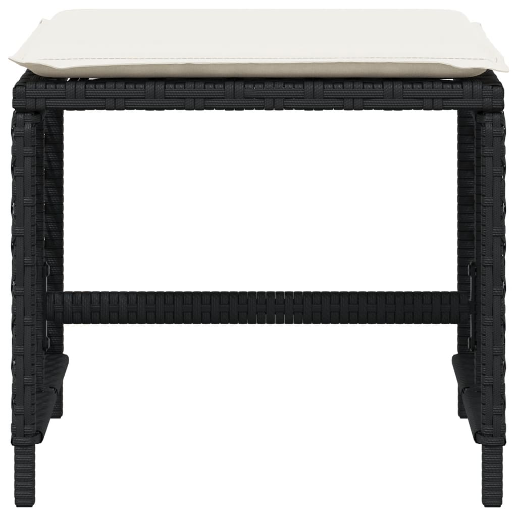 Stools with cushions, 4 pcs, black, 41x41x36cm, poly rattan