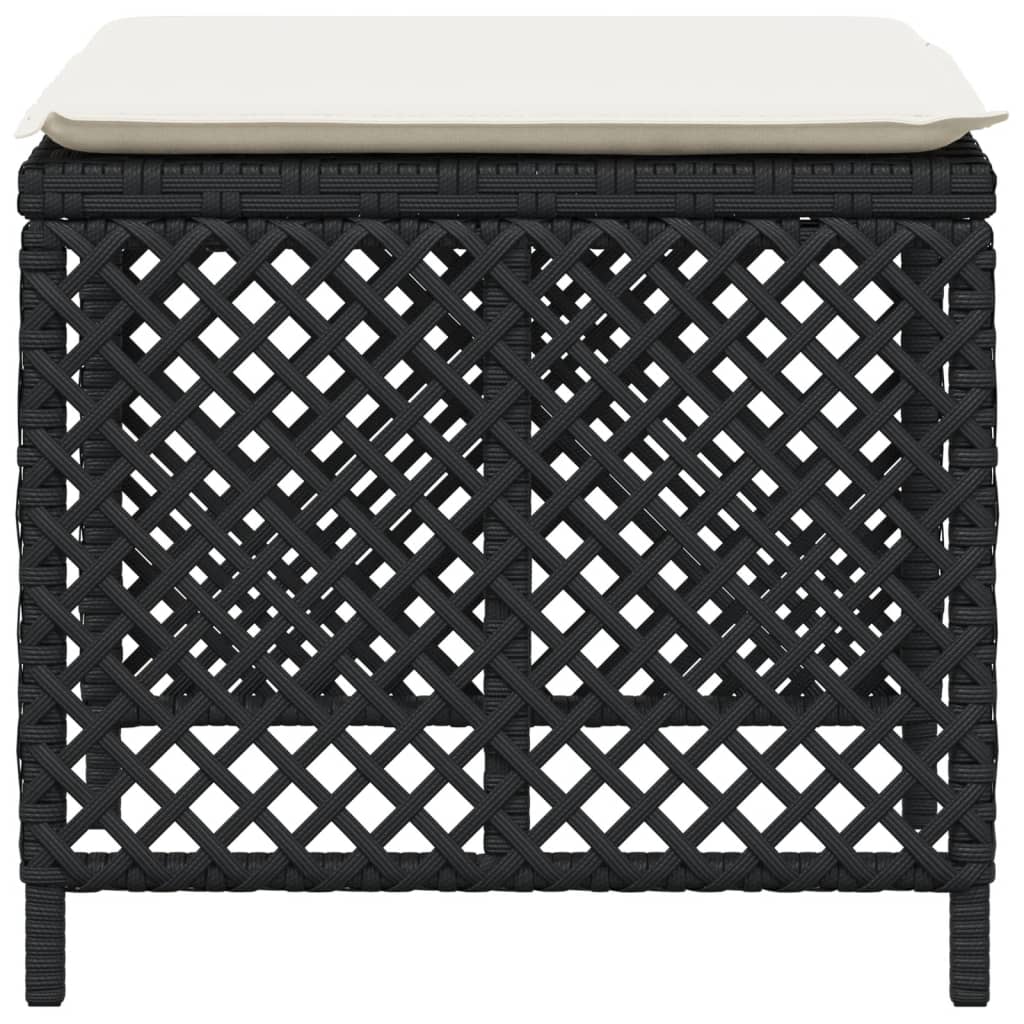 Stools with cushions, 4 pcs, black, 41x41x36cm, poly rattan