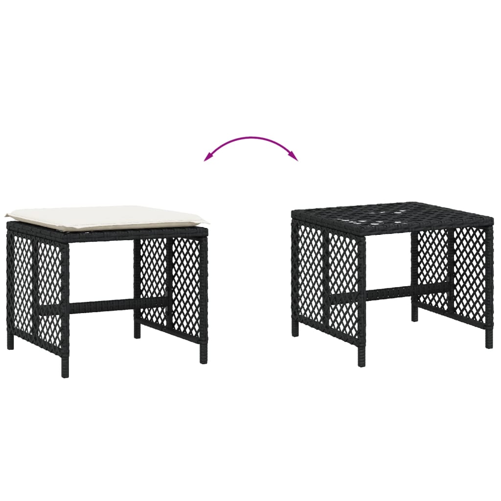 Stools with cushions, 4 pcs, black, 41x41x36cm, poly rattan