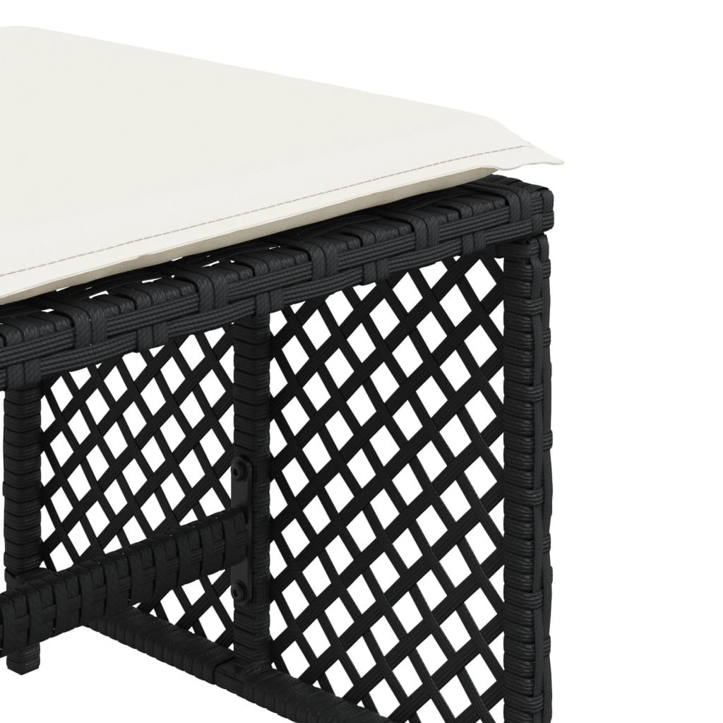 Stools with cushions, 4 pcs, black, 41x41x36cm, poly rattan