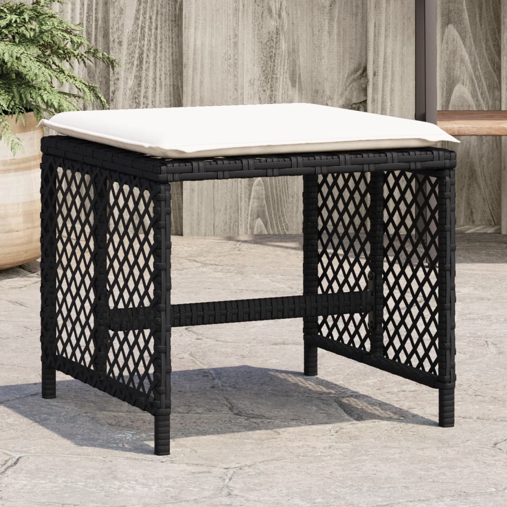 Stools with cushions, 4 pcs, black, 41x41x36cm, poly rattan