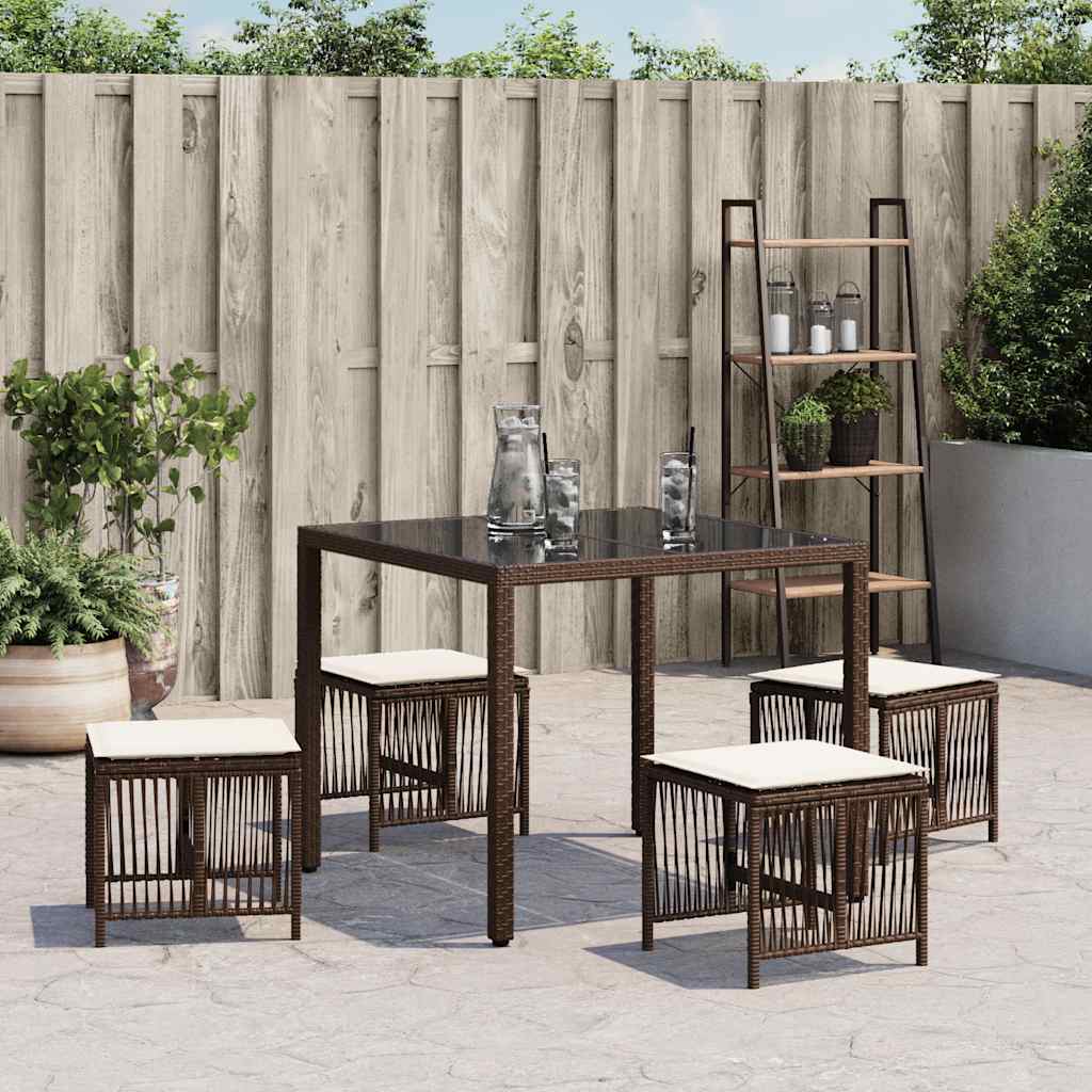 Stools with cushions, 4 pcs, brown, 41x41x36cm, poly rattan