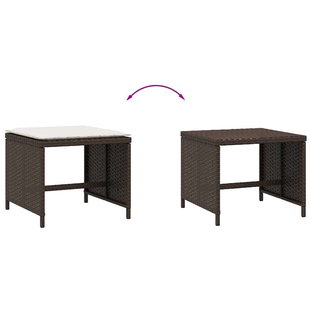 Stools with cushions, 4 pcs, brown, 41x41x36cm, poly rattan