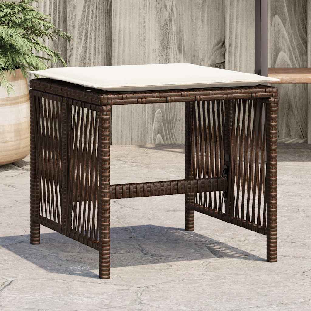 Stools with cushions, 4 pcs, brown, 41x41x36cm, poly rattan