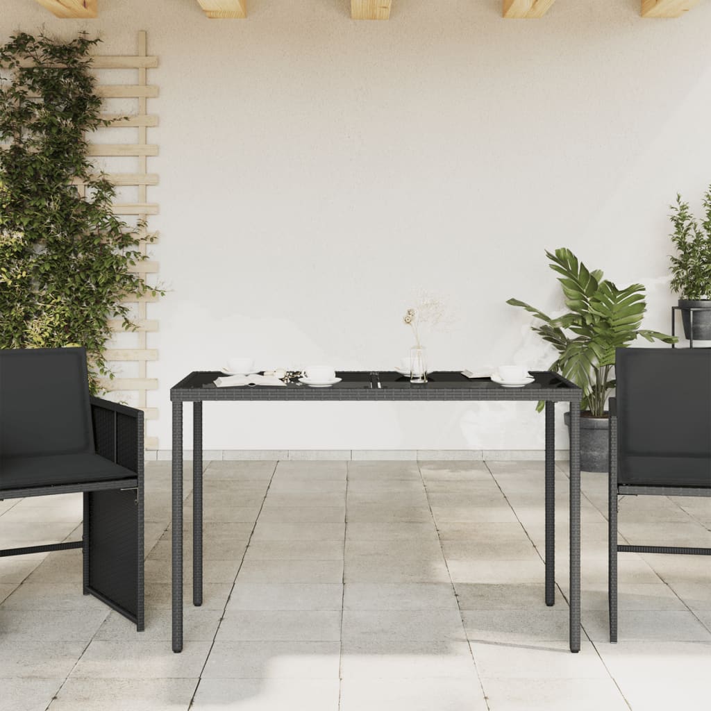 Table with glass top, black, 115x54x74cm, rattan