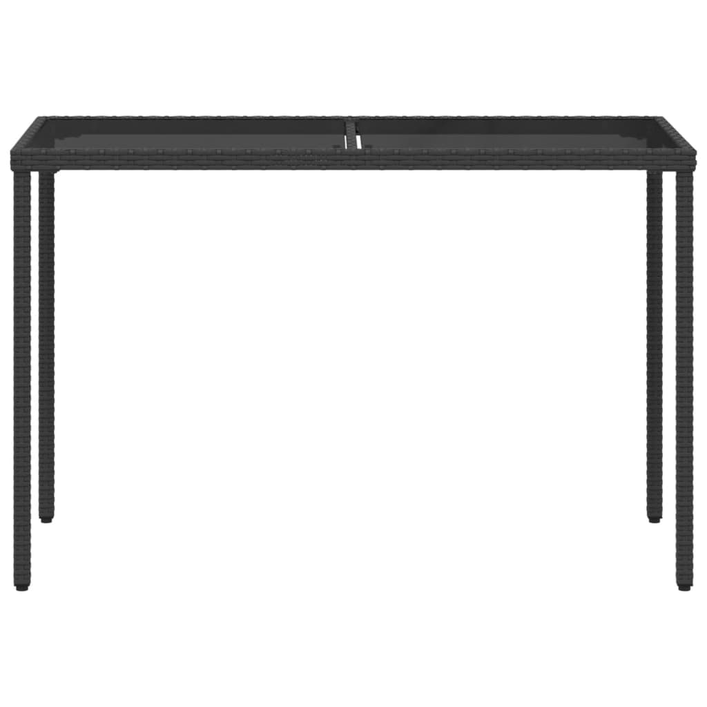 Table with glass top, black, 115x54x74cm, rattan