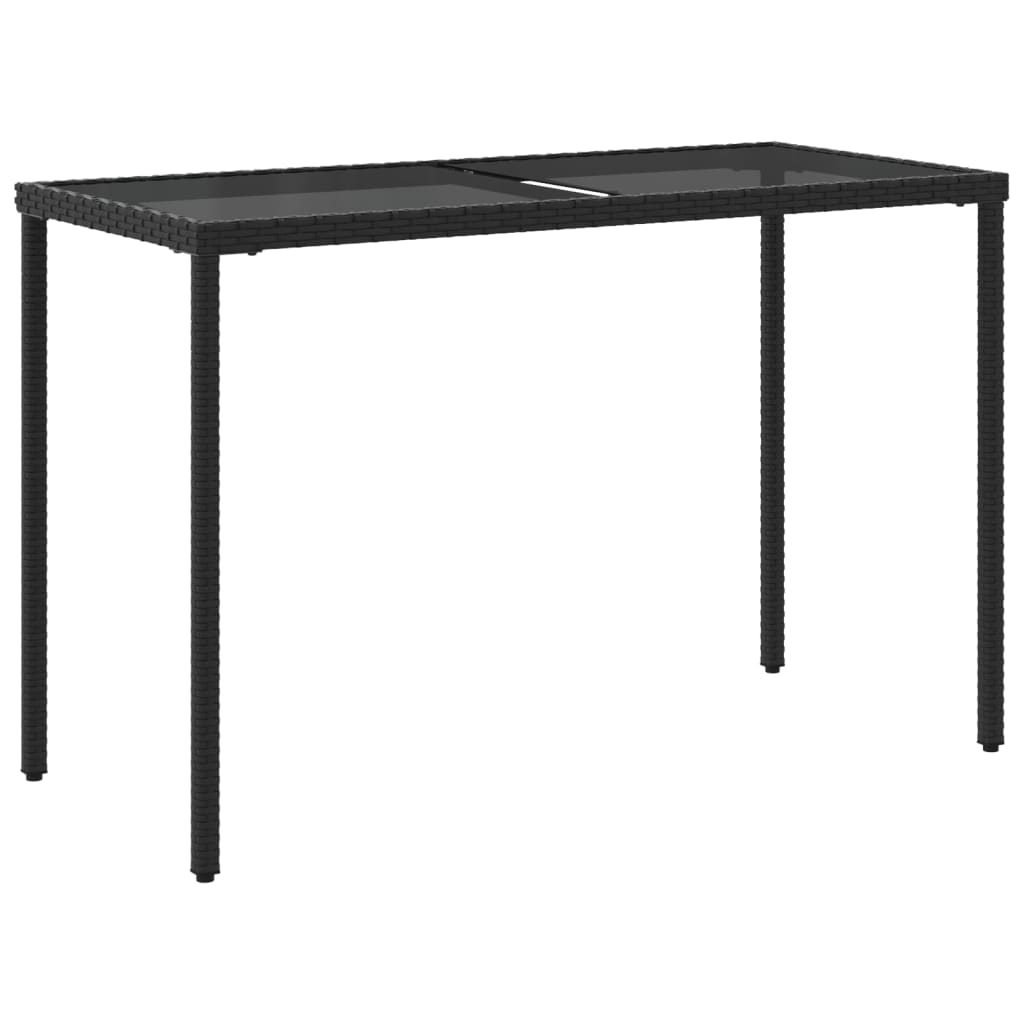 Table with glass top, black, 115x54x74cm, rattan