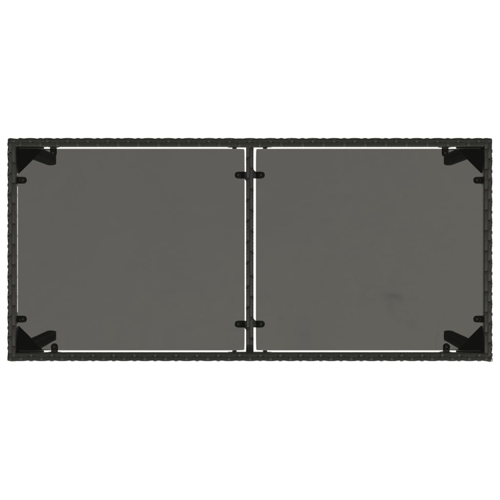 Table with glass top, black, 115x54x74cm, rattan