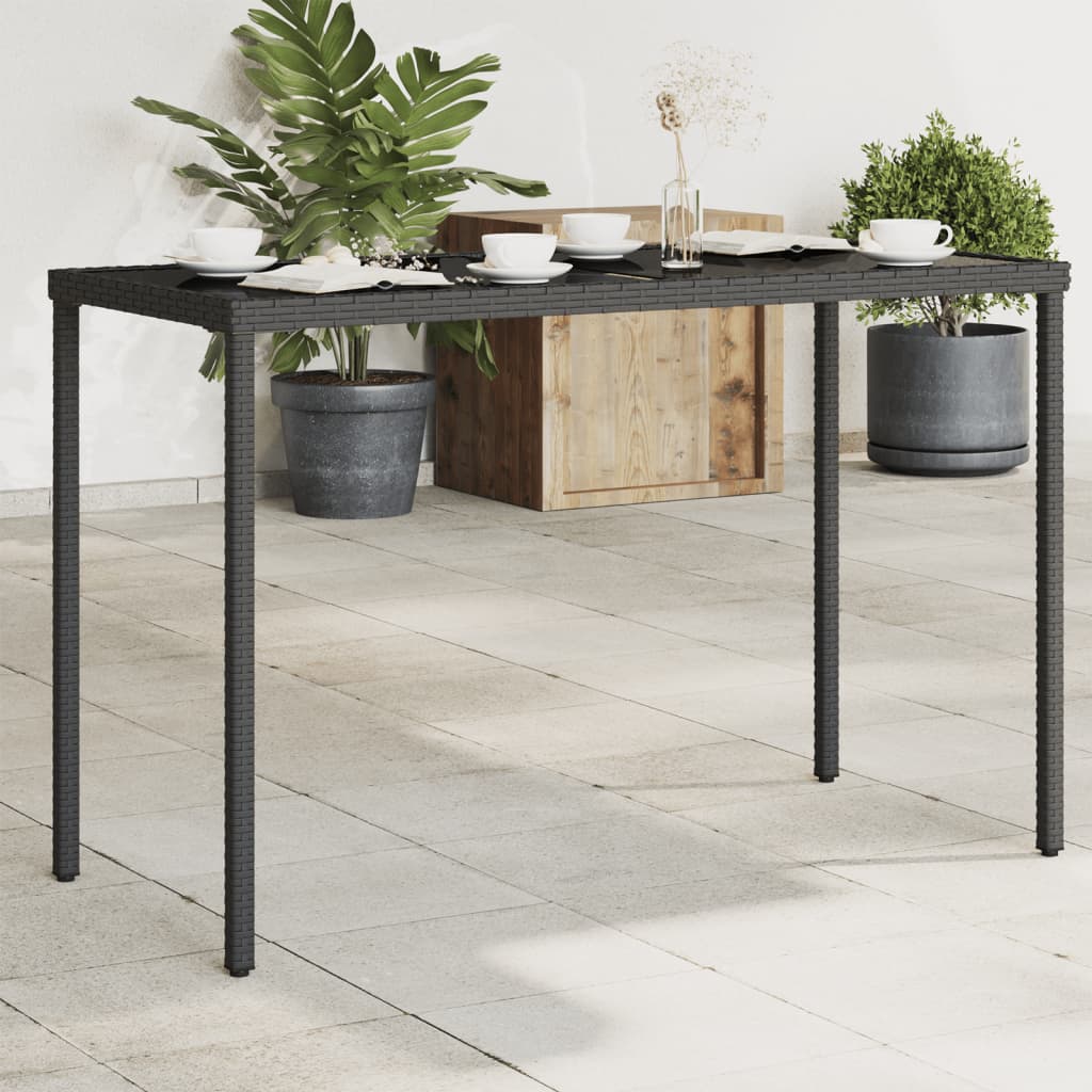 Table with glass top, black, 115x54x74cm, rattan