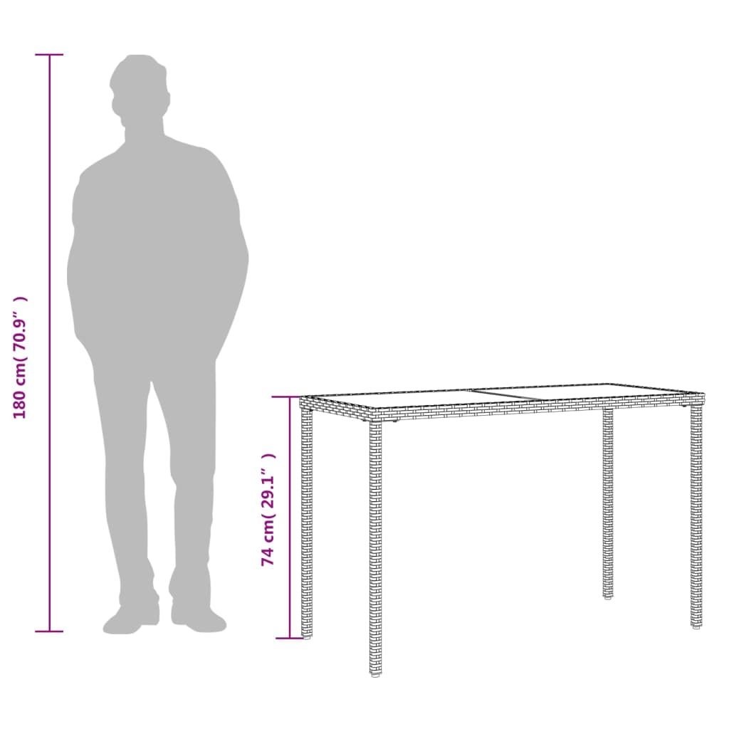 Galds ar stikla virsmu, pelēks, 115x54x74cm, PE rotangs