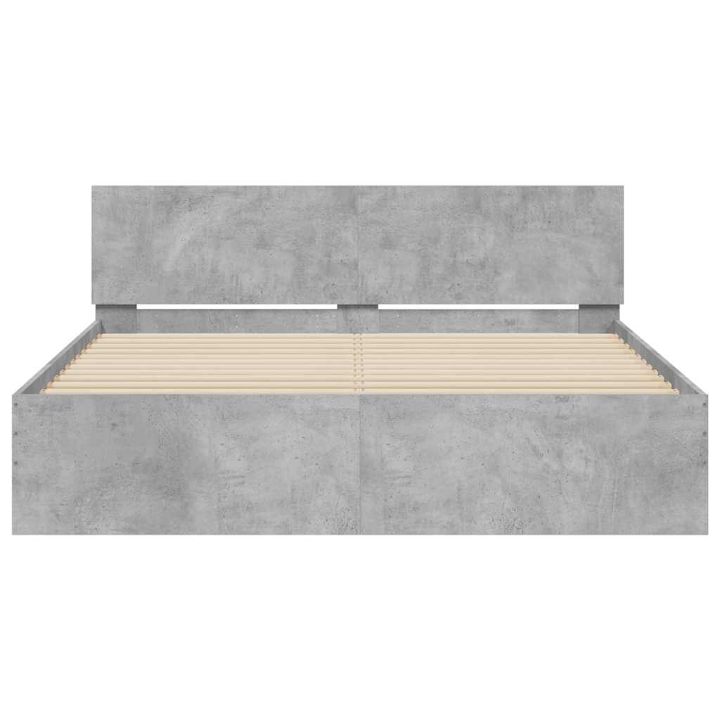 Lovos rėmas su galvūgaliu ir LED, betono pilkas, 150x200cm