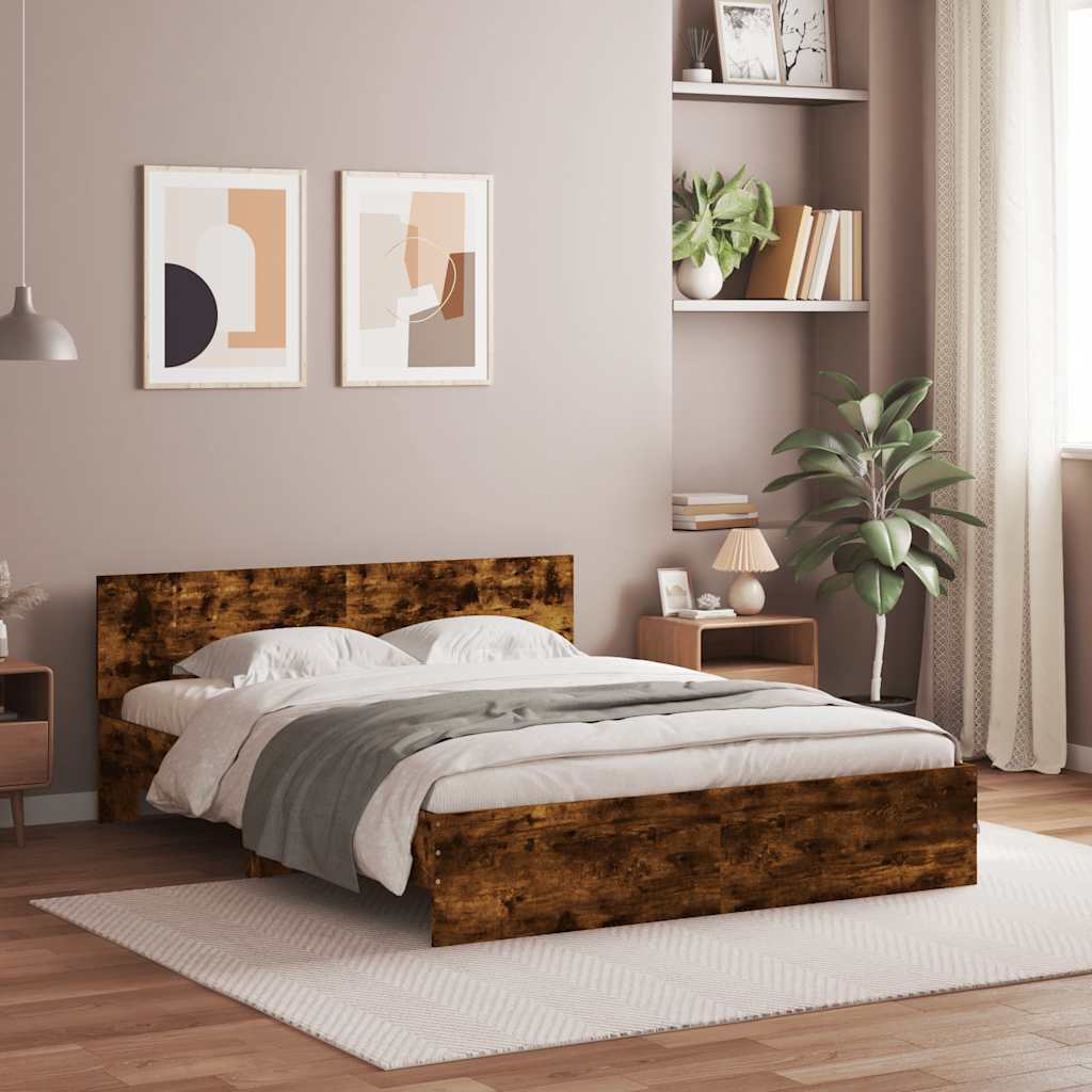 Lovos rėmas su galvūgaliu ir LED, dūminio ąžuolo, 150x200cm