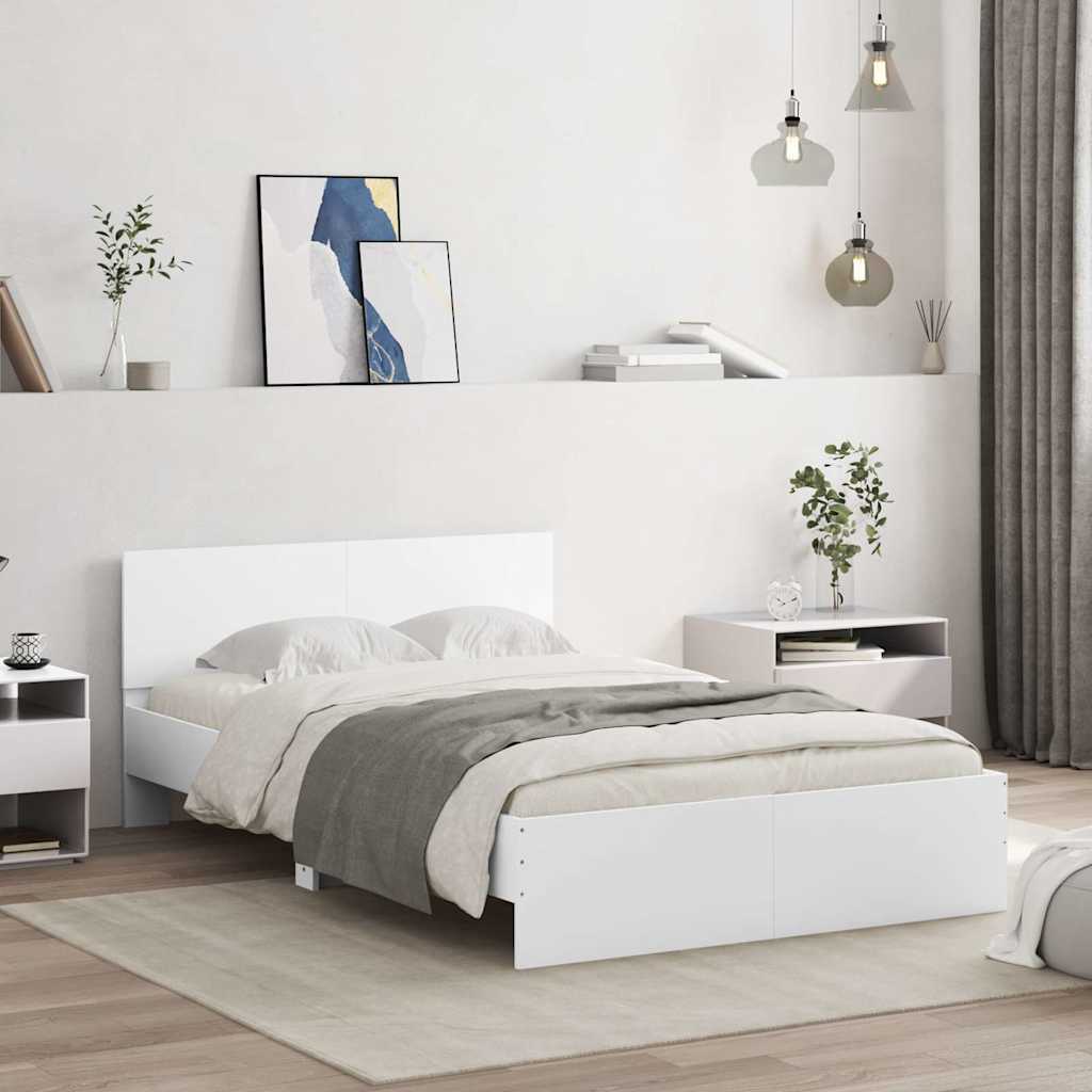 Bed frame with headboard and LED, white, 120x200cm