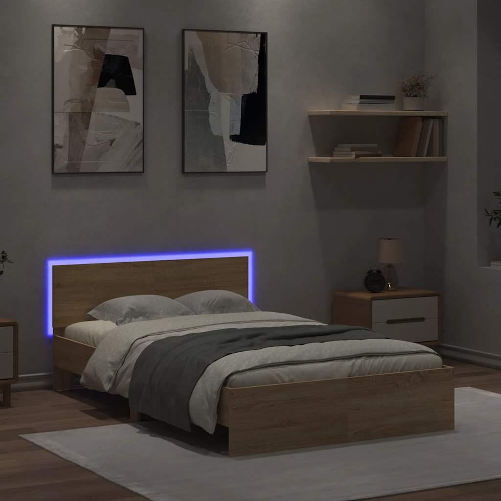 Lovos rėmas su galvūgaliu ir LED, sonoma ąžuolo, 120x200cm