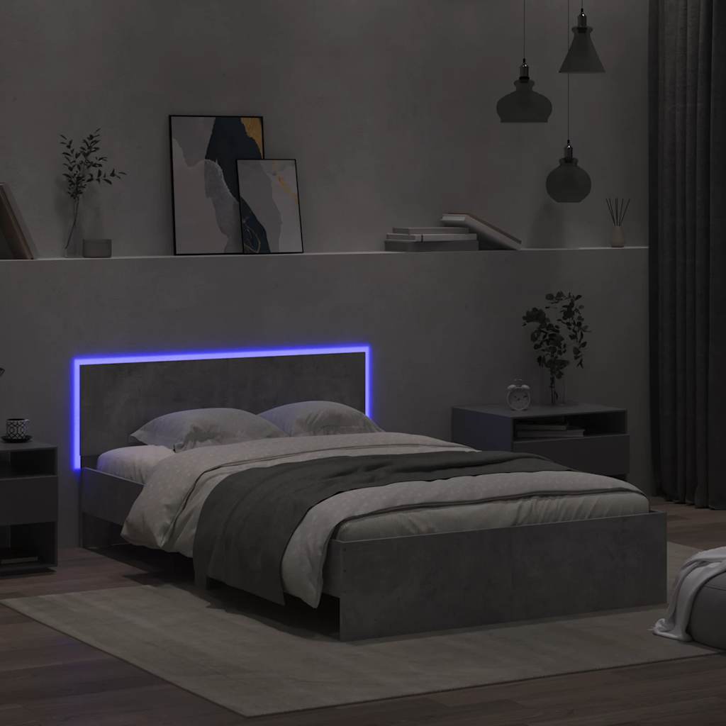 Lovos rėmas su galvūgaliu ir LED, betono pilkas, 120x200cm