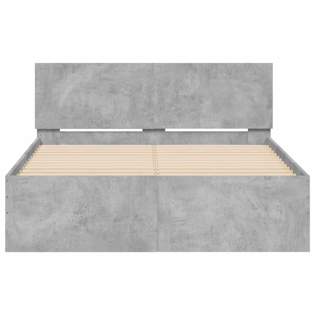Lovos rėmas su galvūgaliu ir LED, betono pilkas, 120x200cm