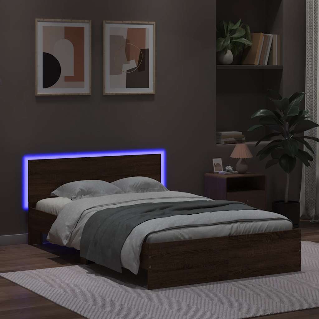 Lovos rėmas su galvūgaliu ir LED, rudas ąžuolo, 120x200cm