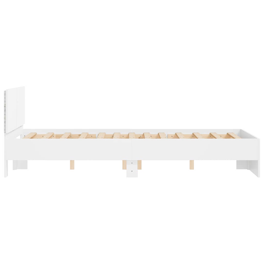 Gultas rāmis ar galvgali un LED, baltā krāsā, 140x190cm