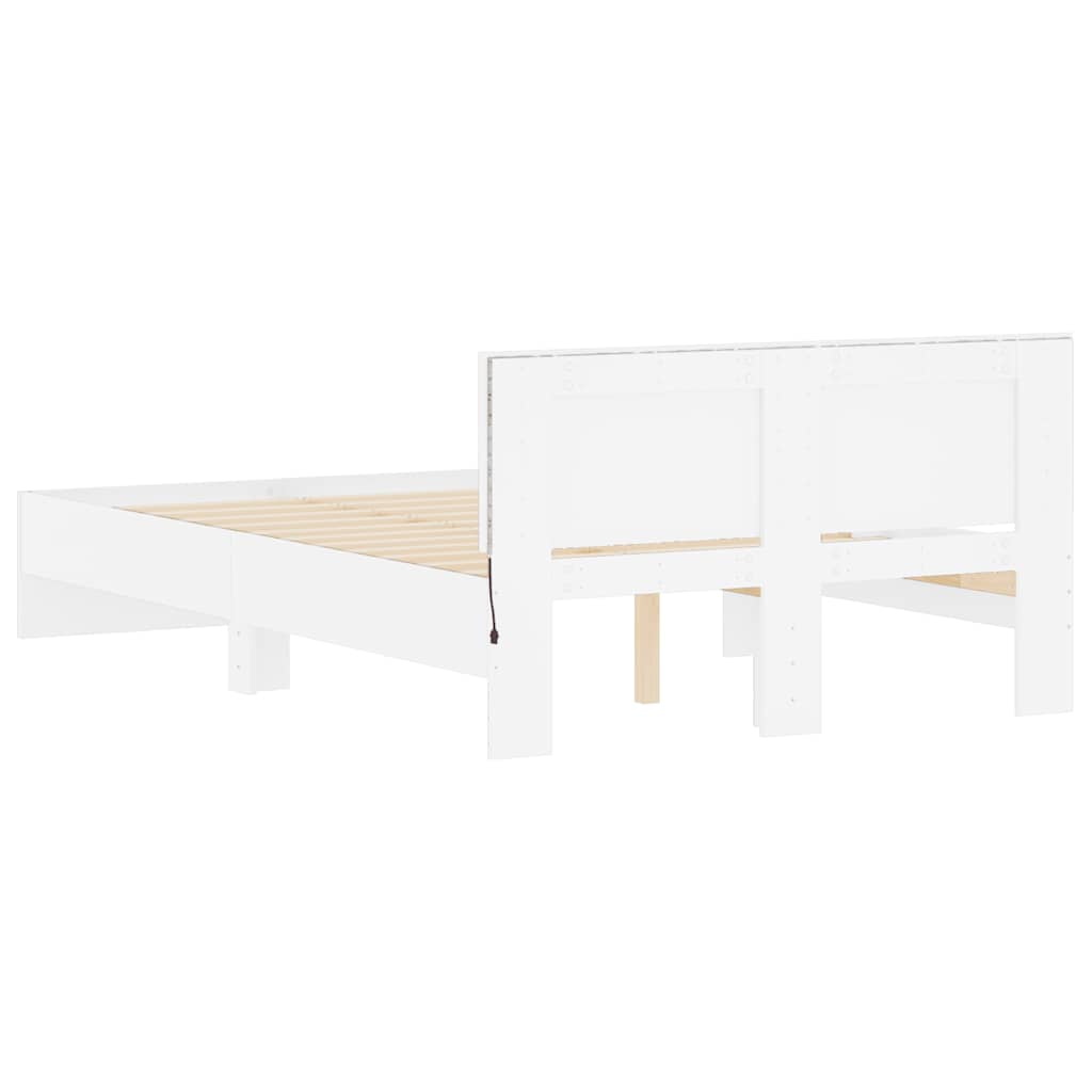 Gultas rāmis ar galvgali un LED, baltā krāsā, 140x190cm