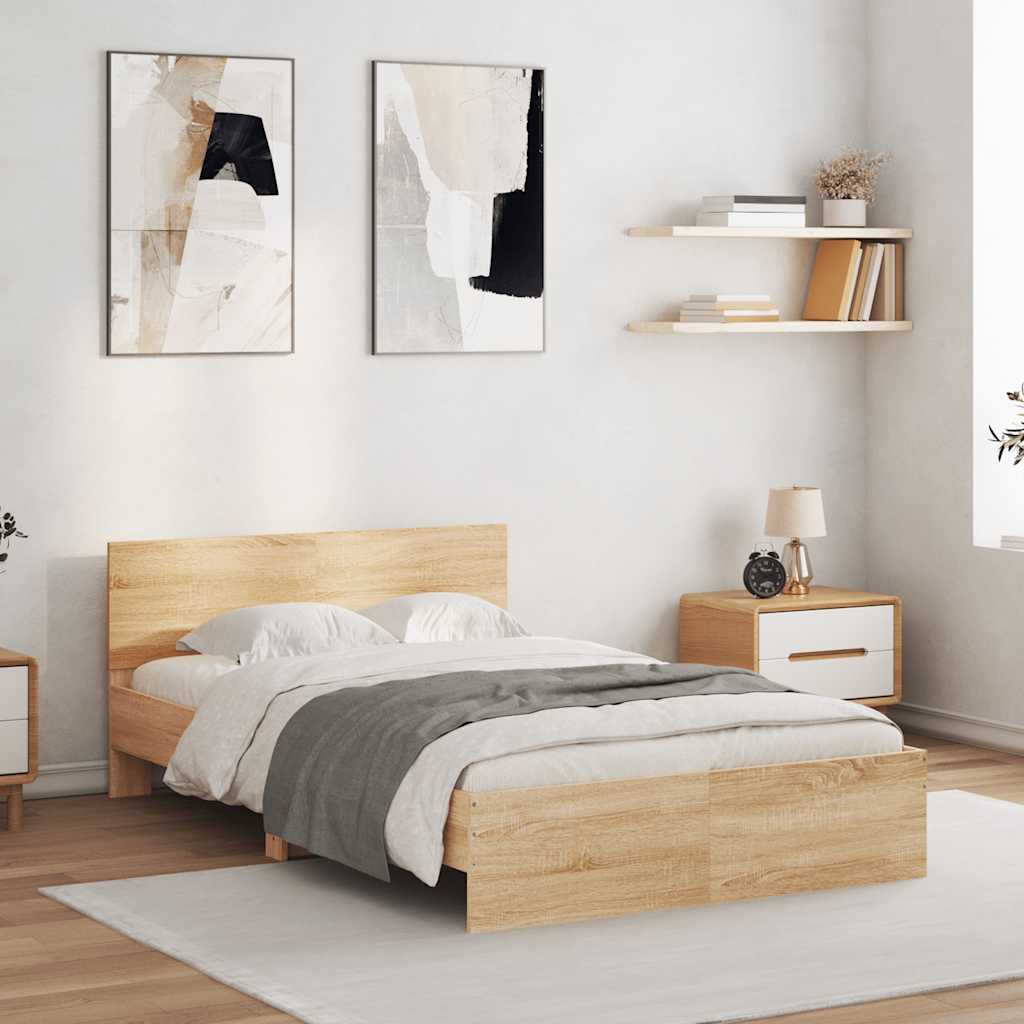 Lovos rėmas su galvūgaliu ir LED, sonoma ąžuolo, 140x190cm