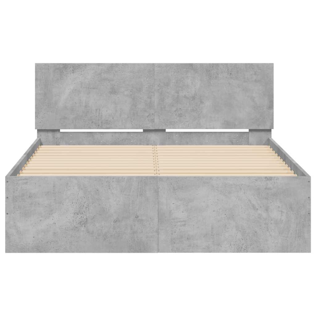 Lovos rėmas su galvūgaliu ir LED, betono pilkas, 140x190cm