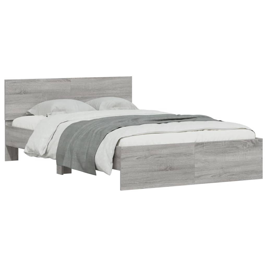 Bed frame with headboard and LED, grey oak, 140x190cm