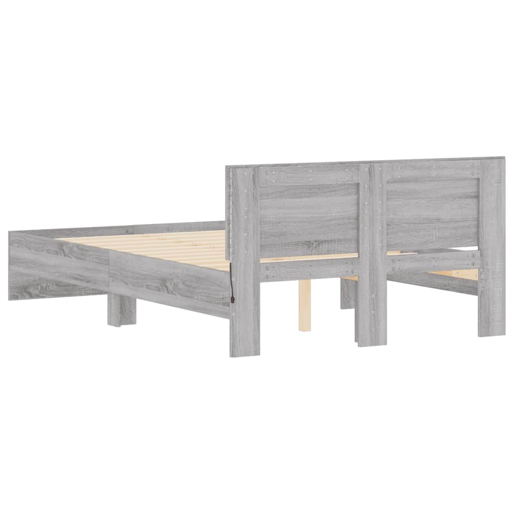 Bed frame with headboard and LED, grey oak, 140x190cm