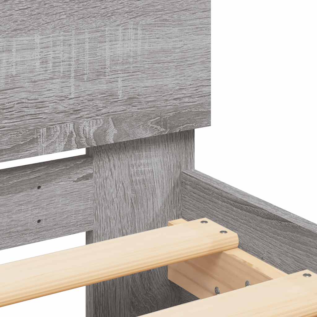 Bed frame with headboard and LED, grey oak, 140x190cm