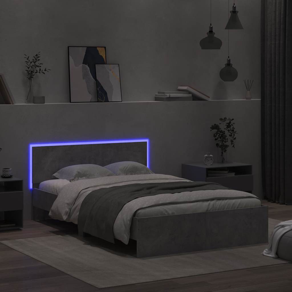 Lovos rėmas su galvūgaliu ir LED, betono pilkas, 135x190cm