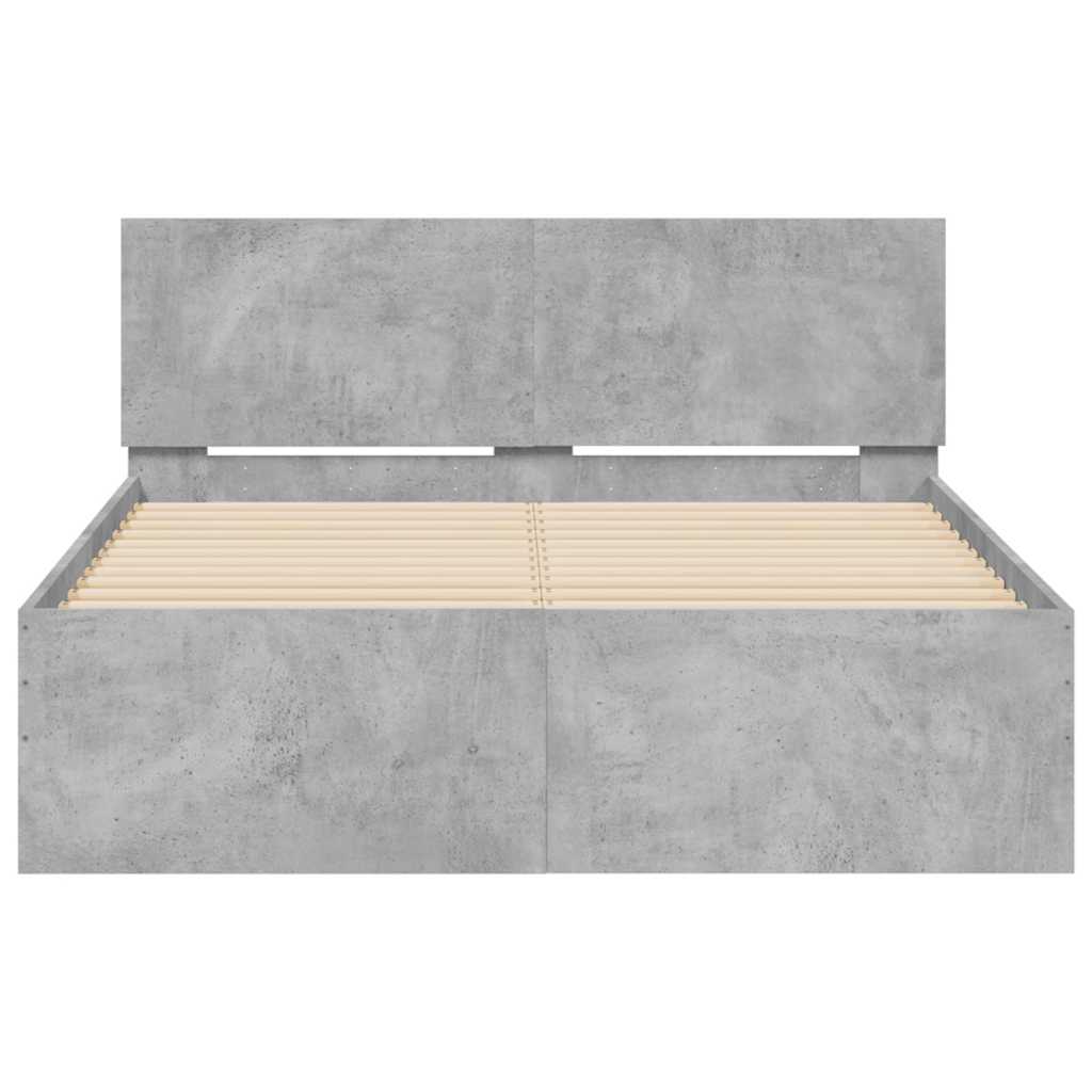 Lovos rėmas su galvūgaliu ir LED, betono pilkas, 135x190cm