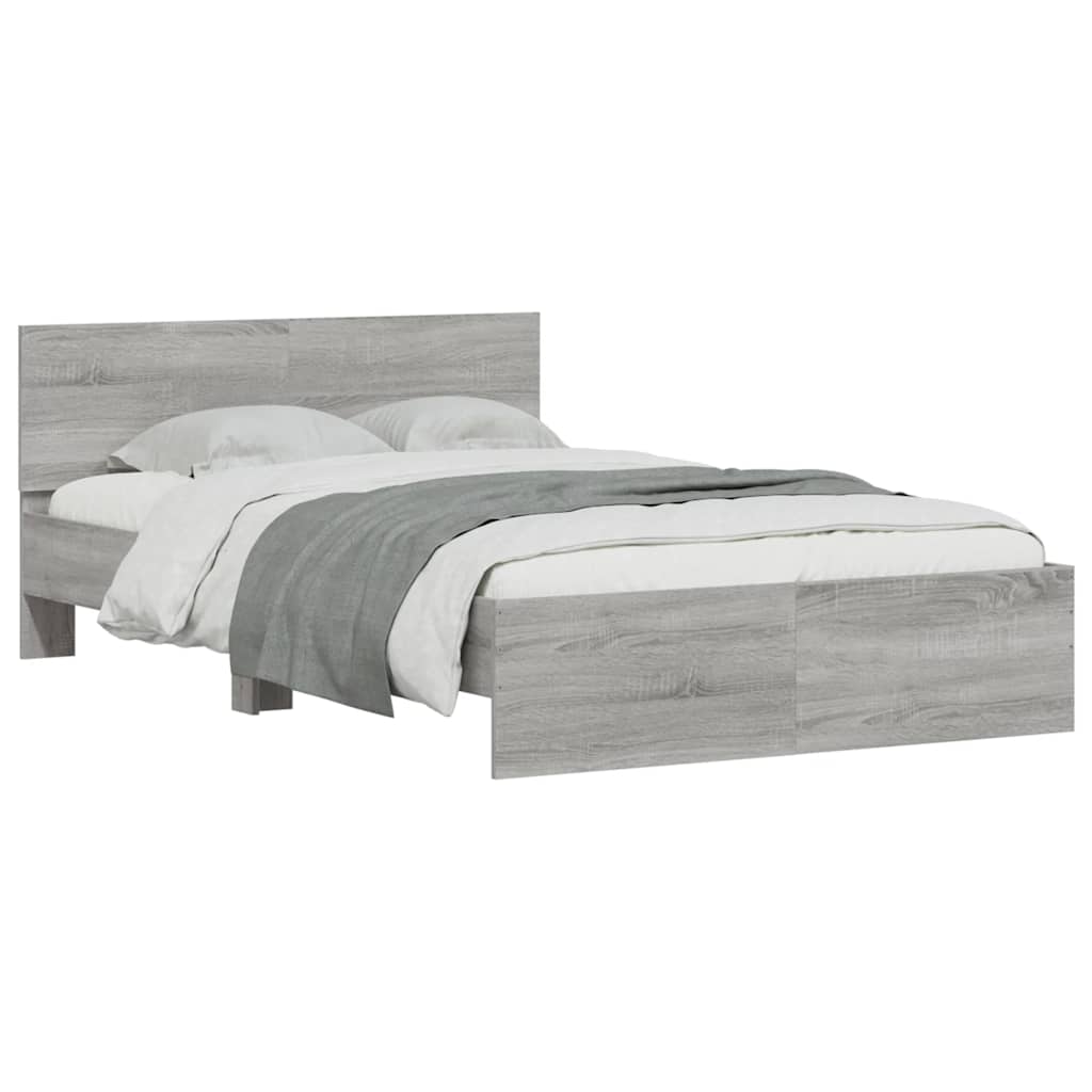 Bed frame with headboard and LED, grey oak, 135x190cm