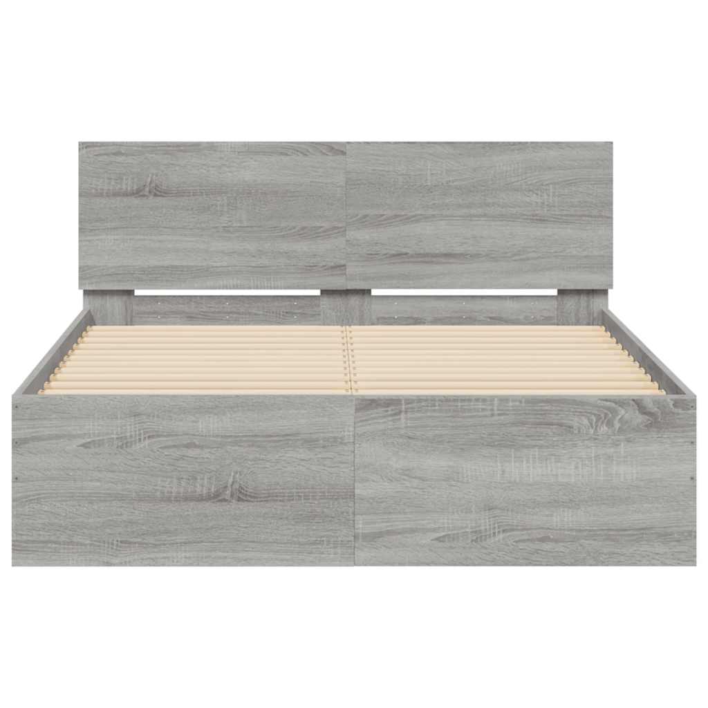 Bed frame with headboard and LED, grey oak, 135x190cm