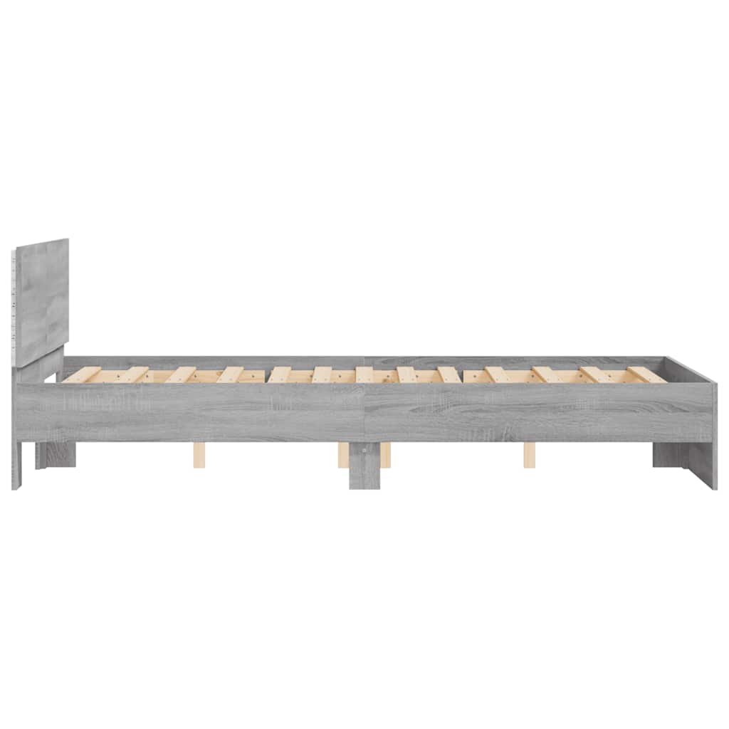 Bed frame with headboard and LED, grey oak, 135x190cm
