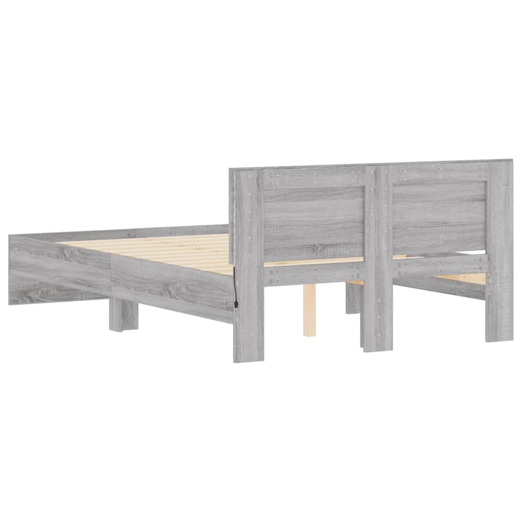 Bed frame with headboard and LED, grey oak, 135x190cm