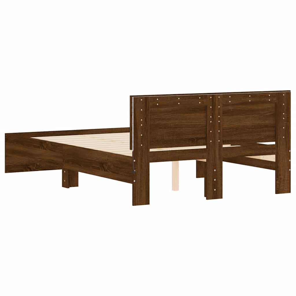 Lovos rėmas su galvūgaliu ir LED, rudas ąžuolo, 135x190cm