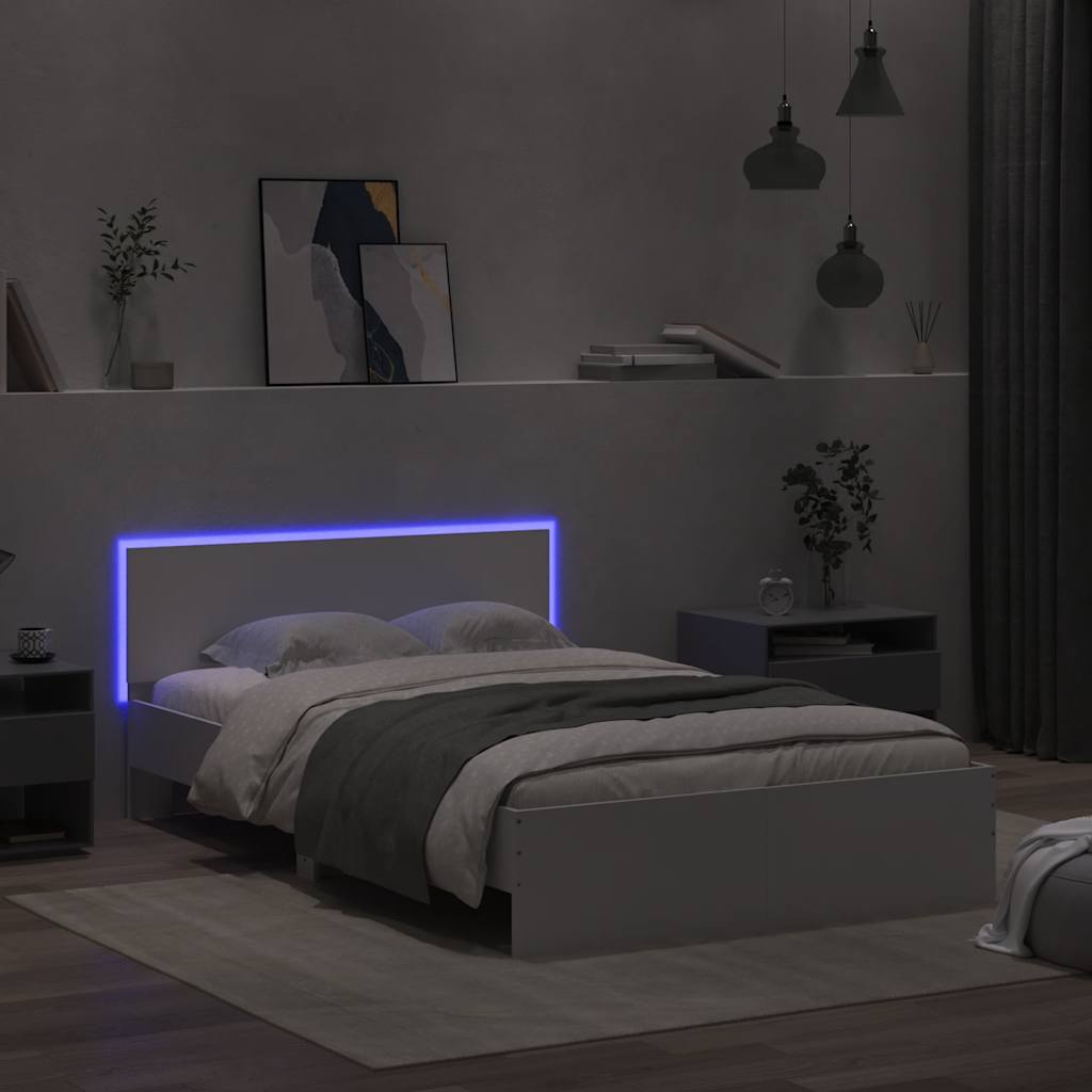Lovos rėmas su galvūgaliu ir LED, baltos spalvos, 120x190cm