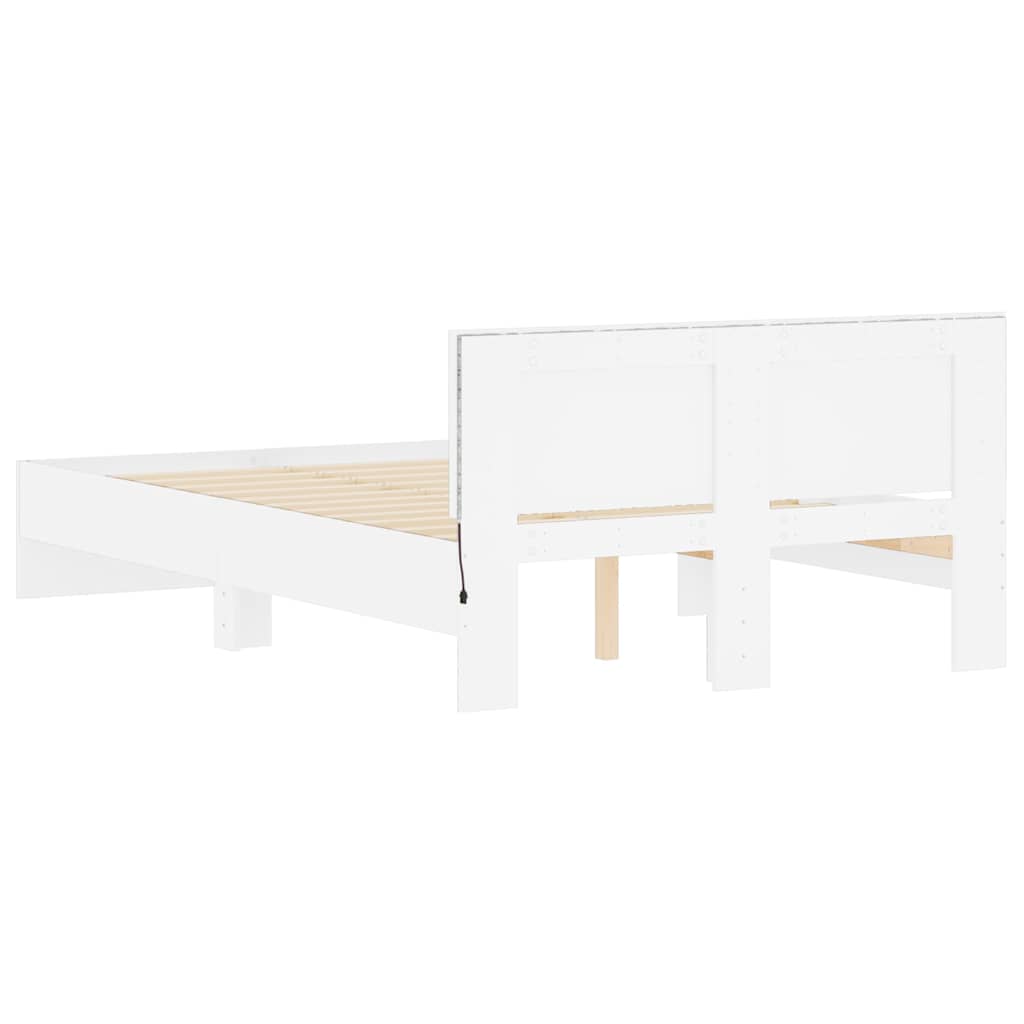 Lovos rėmas su galvūgaliu ir LED, baltos spalvos, 120x190cm