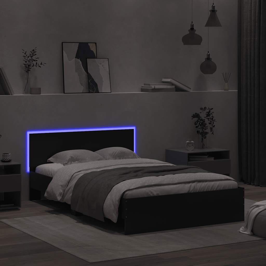 Gultas rāmis ar galvgali un LED, melns, 120x190cm