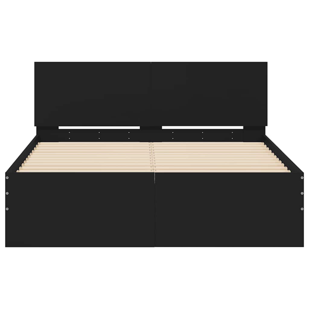 Gultas rāmis ar galvgali un LED, melns, 120x190cm