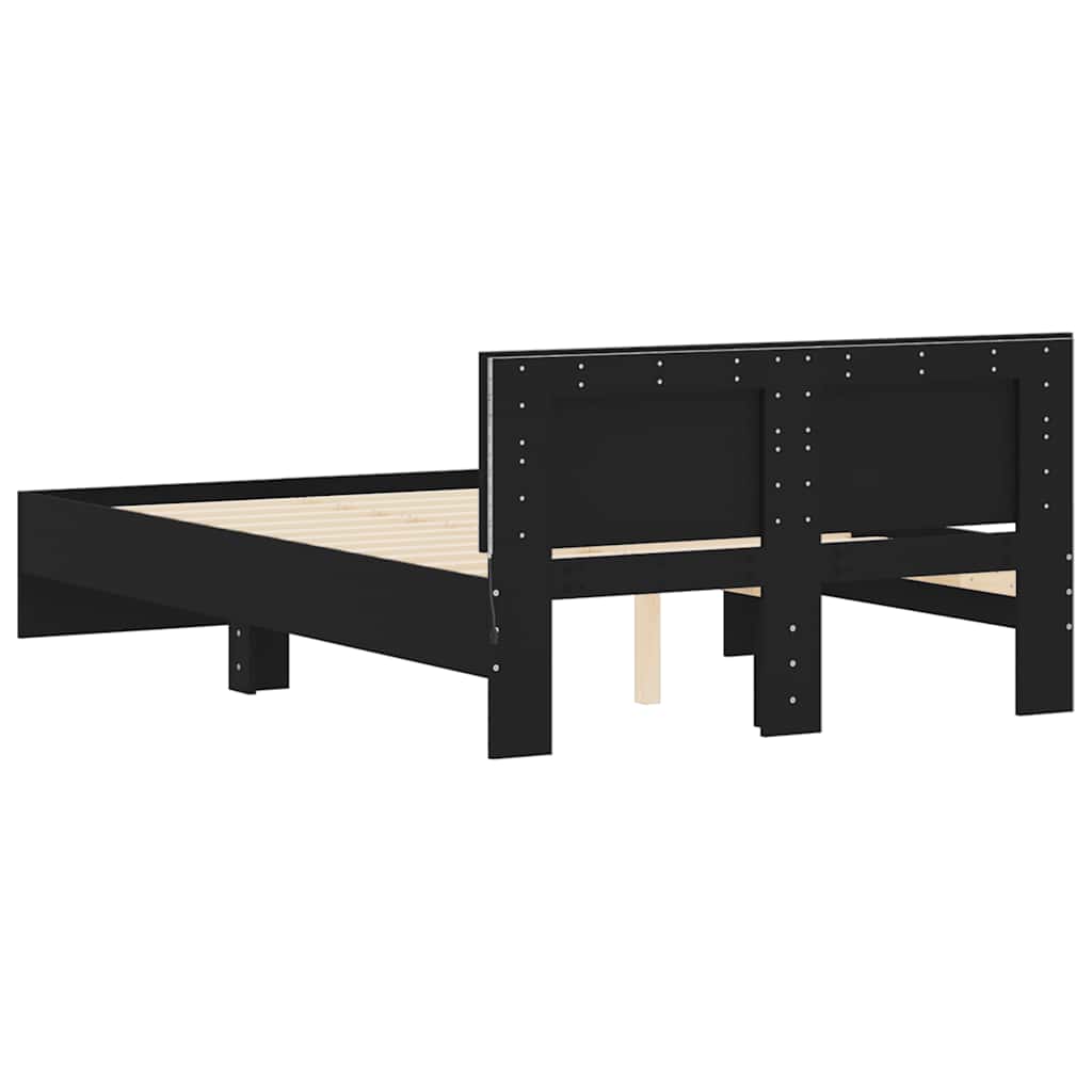 Gultas rāmis ar galvgali un LED, melns, 120x190cm