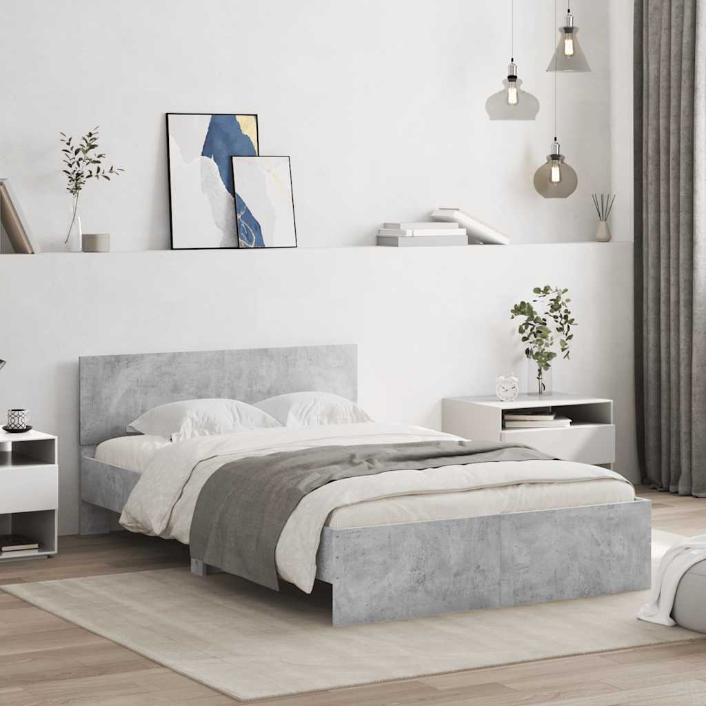 Bed frame with headboard and LED, concrete grey, 120x190cm