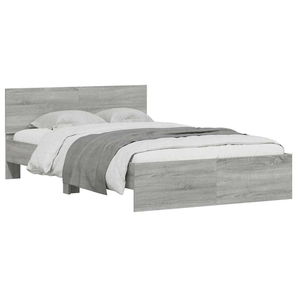 Bed frame with headboard and LED, grey oak, 120x190cm