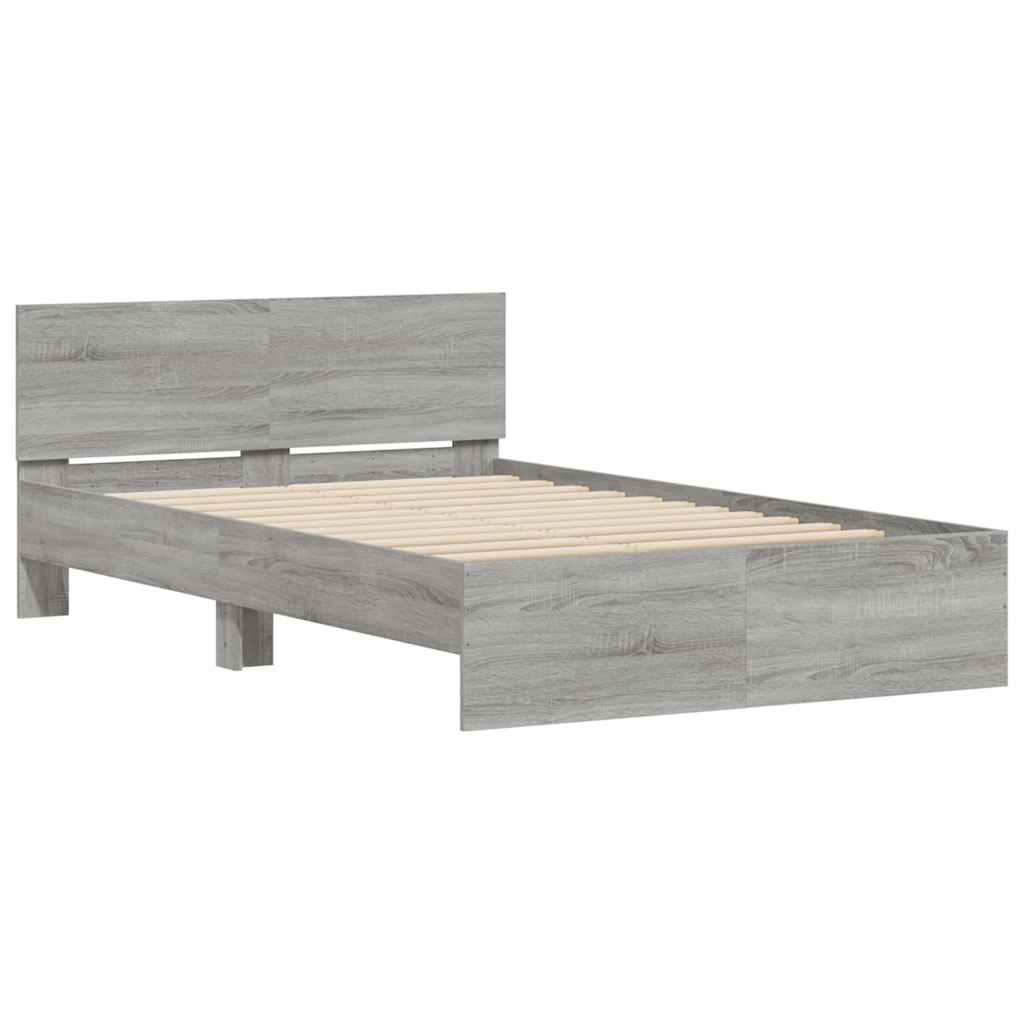 Bed frame with headboard and LED, grey oak, 120x190cm
