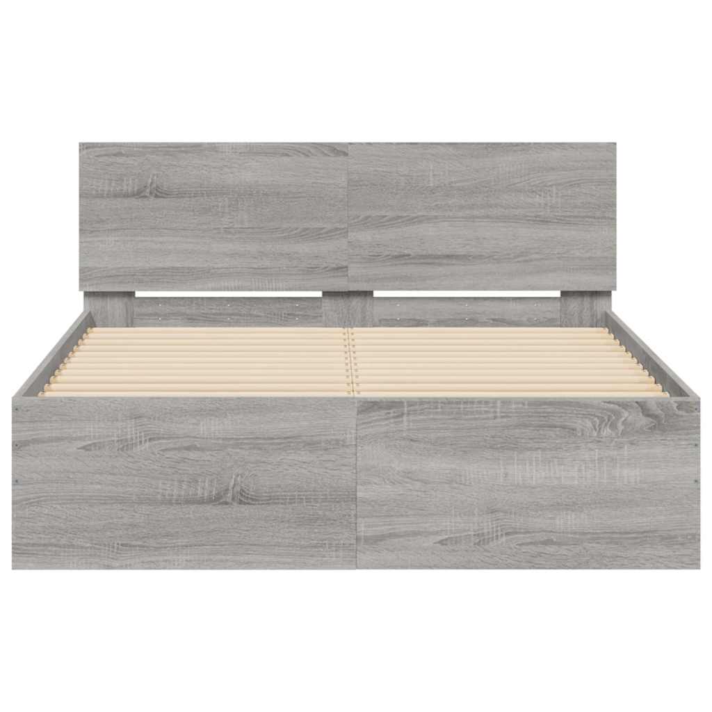 Bed frame with headboard and LED, grey oak, 120x190cm