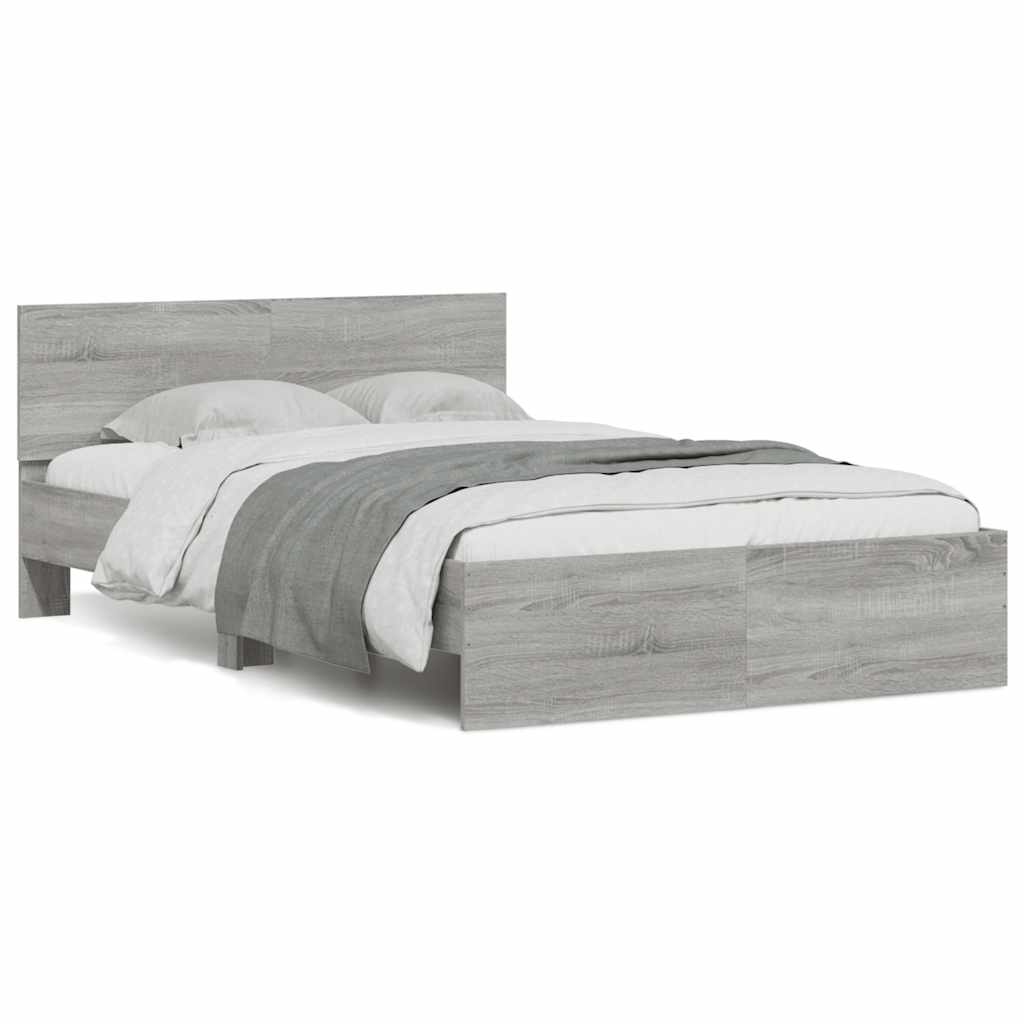 Bed frame with headboard and LED, grey oak, 120x190cm