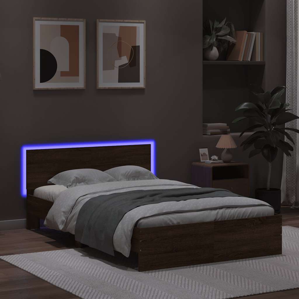 Lovos rėmas su galvūgaliu ir LED, rudas ąžuolo, 120x190cm