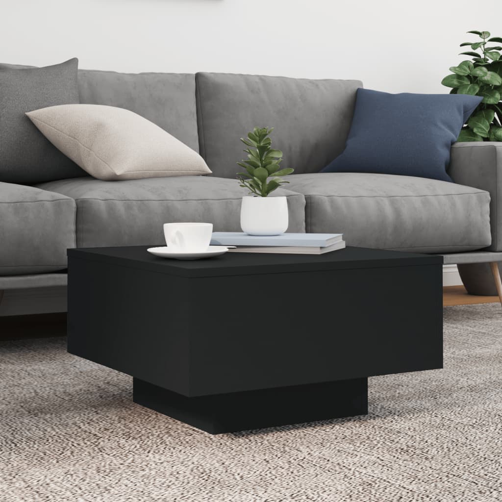 Coffee table with LED lights, black, 55x55x31cm