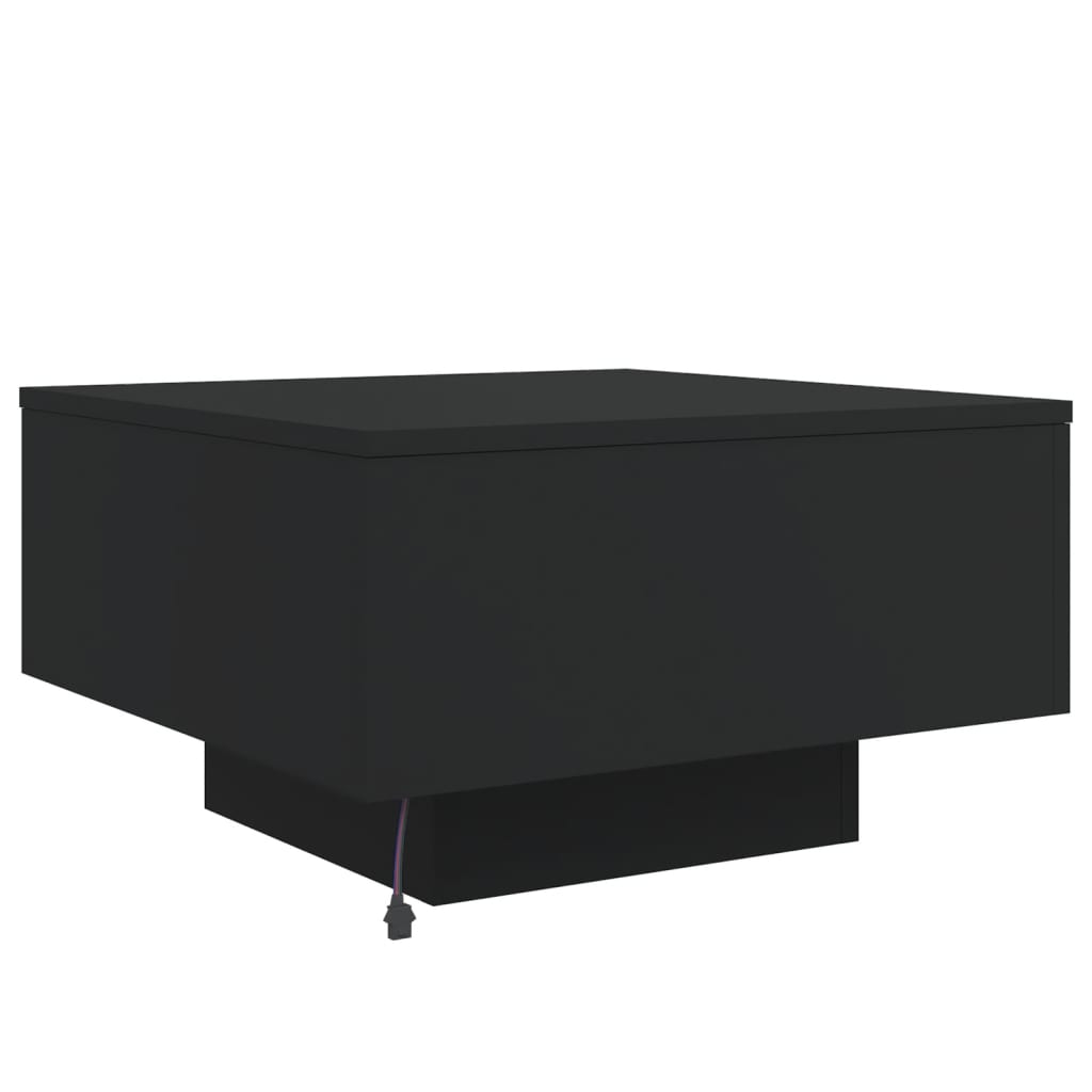Coffee table with LED lights, black, 55x55x31cm