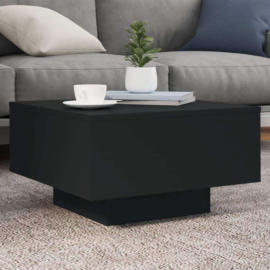 Coffee table with LED lights, black, 55x55x31cm